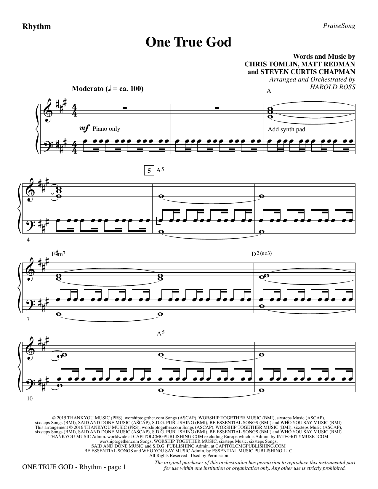 Harold Ross One True God Rhythm Sheet Music Notes Download Pdf Score Printable