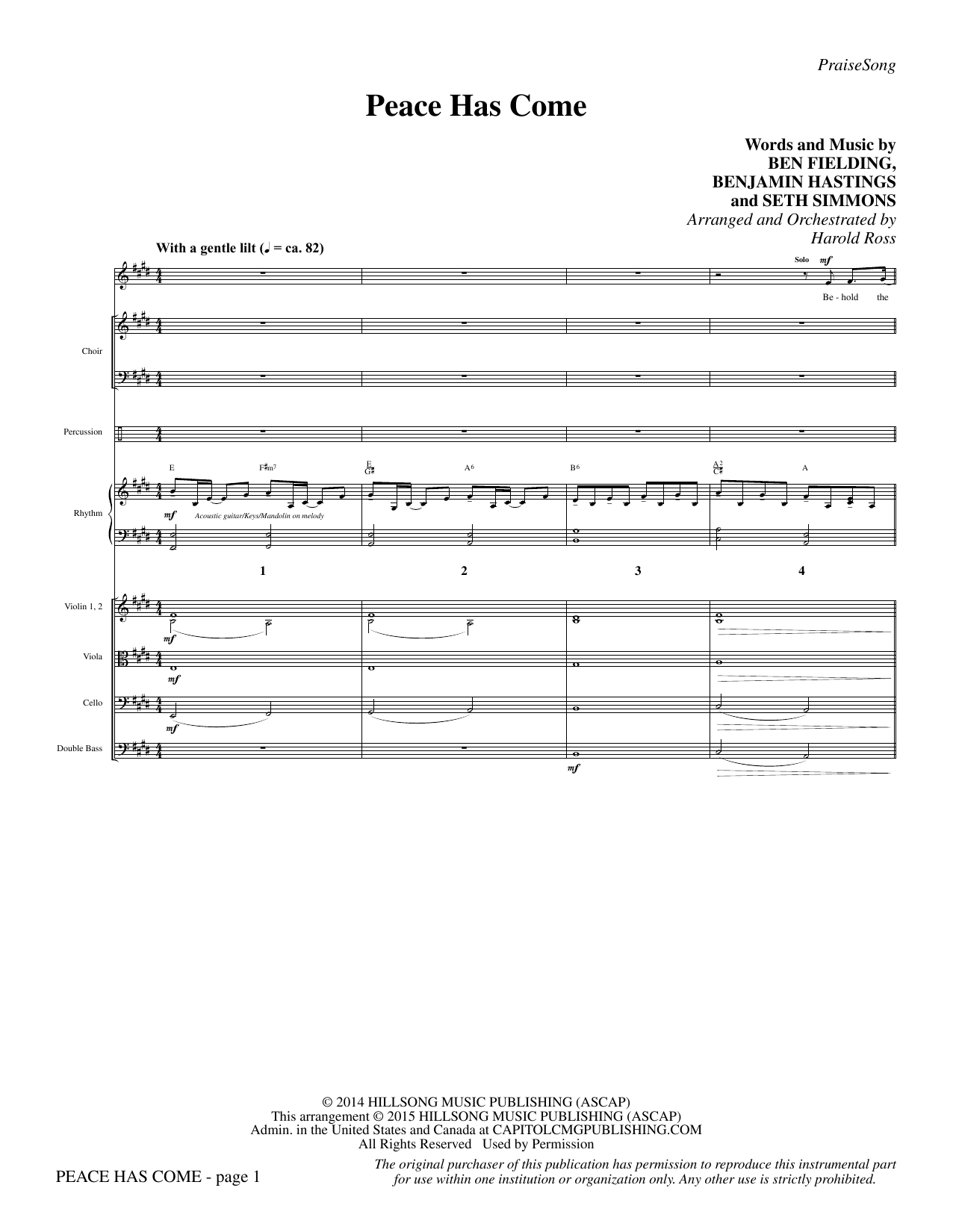 Preview Harold Ross Peace Has Come - Full Score Christmas sheet music, notes and chords for Choir Instrumental Pak, SKU: 340654 Peace Has Come - Full Score sheet music