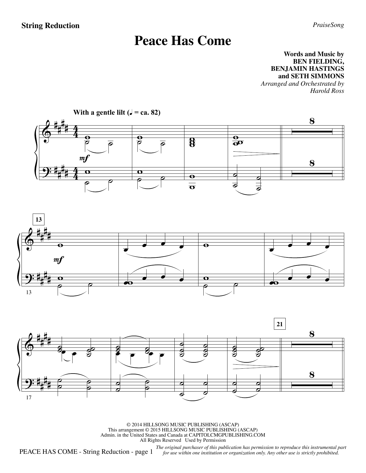 Preview Harold Ross Peace Has Come - Keyboard String Reduction Christmas sheet music, notes and chords for Choir Instrumental Pak, SKU: 340653 Peace Has Come - Keyboard String Reduction sheet music