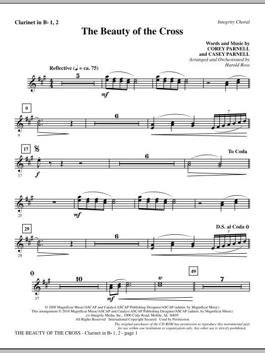 Preview Harold Ross The Beauty Of The Cross - Clarinet 1 & 2 Contemporary sheet music, notes and chords for Choir Instrumental Pak, SKU: 296094 The Beauty Of The Cross - Clarinet 1 & 2 sheet music