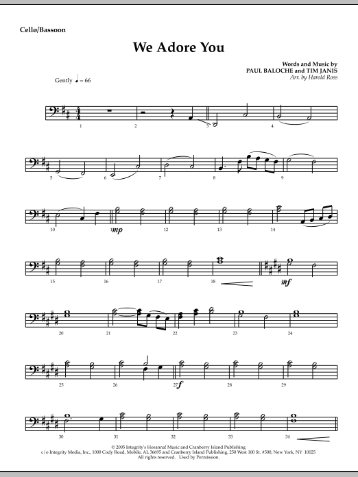 Preview Harold Ross We Adore You - Cello/Bassoon Christmas sheet music, notes and chords for Choir Instrumental Pak, SKU: 295894 We Adore You - Cello/Bassoon sheet music