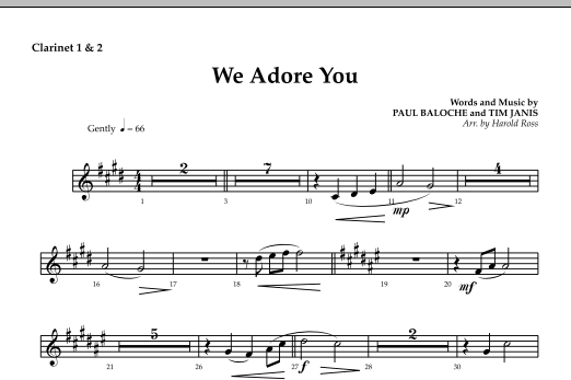 Preview Harold Ross We Adore You - Clarinet 1 & 2 Christmas sheet music, notes and chords for Choir Instrumental Pak, SKU: 295886 We Adore You - Clarinet 1 & 2 sheet music