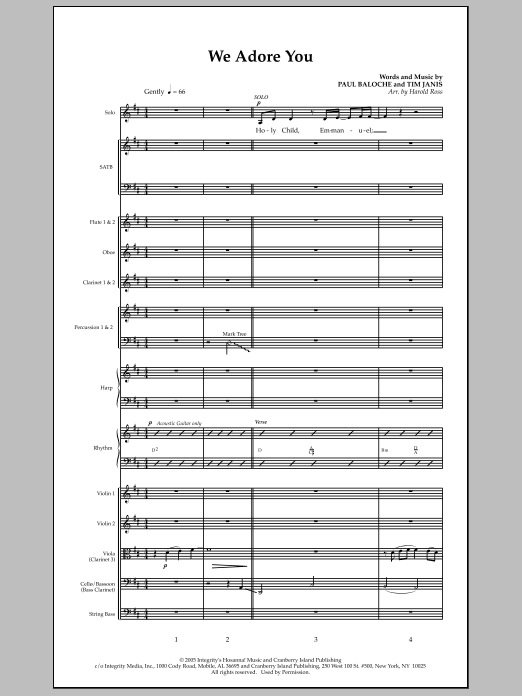 Preview Harold Ross We Adore You - Full Score Christmas sheet music, notes and chords for Choir Instrumental Pak, SKU: 295853 We Adore You - Full Score sheet music