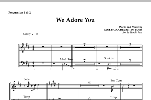 Preview Harold Ross We Adore You - Percussion 1 & 2 Christmas sheet music, notes and chords for Choir Instrumental Pak, SKU: 295887 We Adore You - Percussion 1 & 2 sheet music