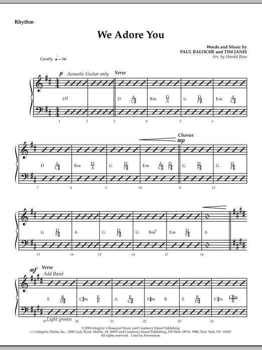 Preview Harold Ross We Adore You - Rhythm Christmas sheet music, notes and chords for Choir Instrumental Pak, SKU: 295889 We Adore You - Rhythm sheet music