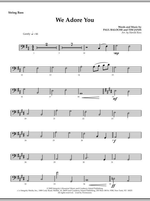 Preview Harold Ross We Adore You - String Bass Christmas sheet music, notes and chords for Choir Instrumental Pak, SKU: 295896 We Adore You - String Bass sheet music