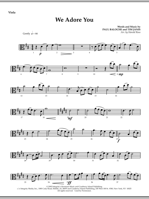 Preview Harold Ross We Adore You - Viola Christmas sheet music, notes and chords for Choir Instrumental Pak, SKU: 295892 We Adore You - Viola sheet music