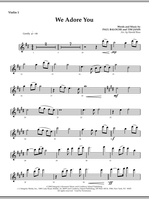 Preview Harold Ross We Adore You - Violin 1 Christmas sheet music, notes and chords for Choir Instrumental Pak, SKU: 295890 We Adore You - Violin 1 sheet music