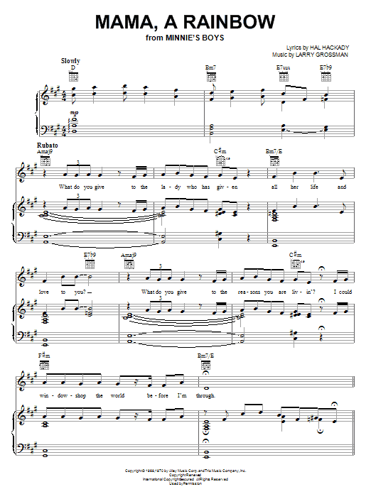 Preview Harpo Marx Mama, A Rainbow Broadway sheet music, notes and chords for Piano, Vocal & Guitar (Right-Hand Melody), SKU: 67377 Mama, A Rainbow sheet music