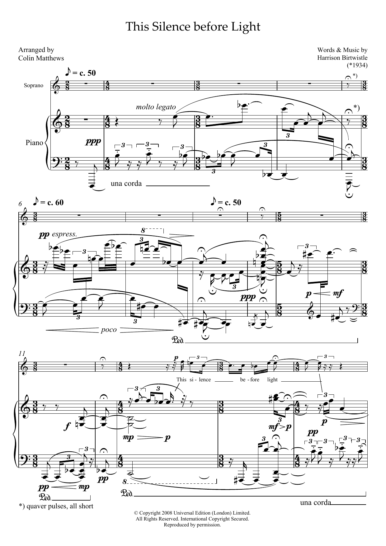 Harrison Birtwistle This Silence before Light (for soprano and piano) Sheet Music Notes & Chords for Piano & Vocal - Download or Print PDF
