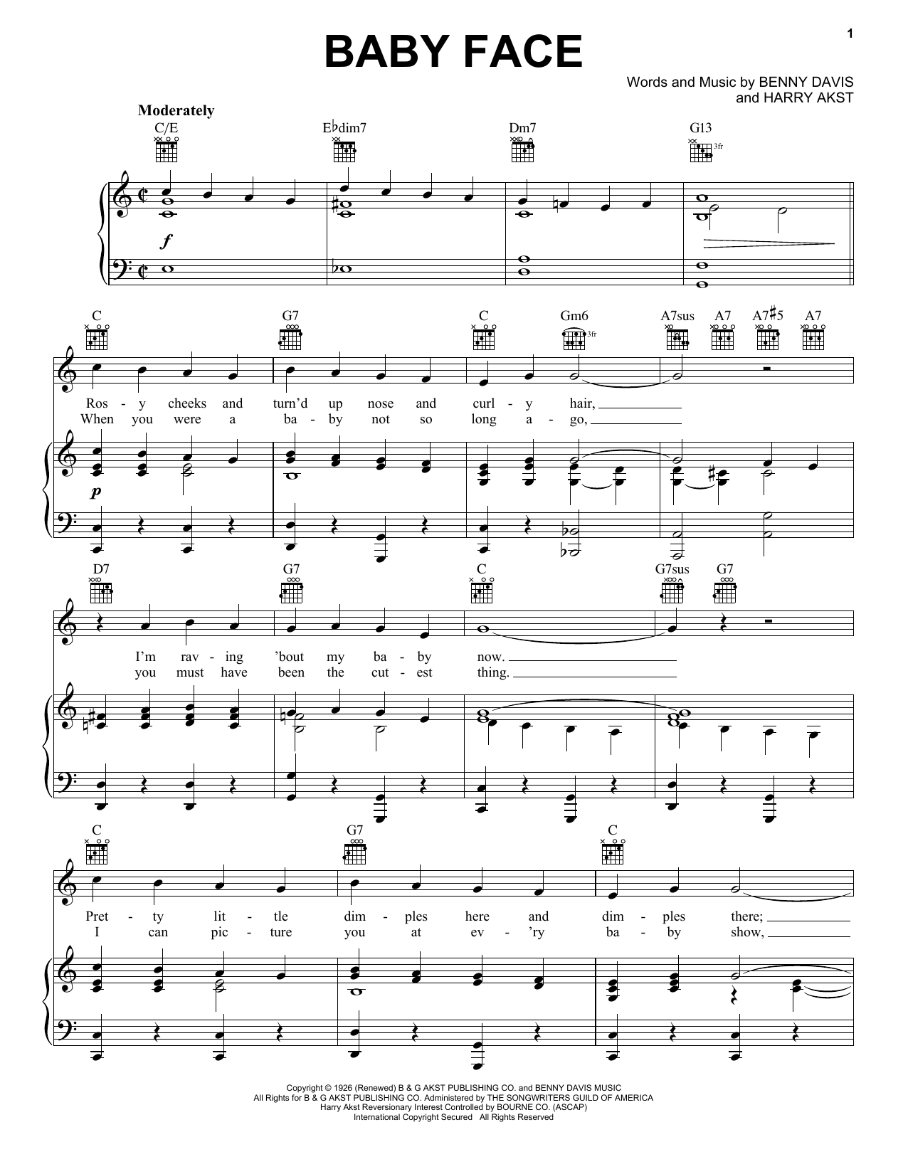 Harry Akst Baby Face Sheet Music Notes & Chords for Melody Line, Lyrics & Chords - Download or Print PDF