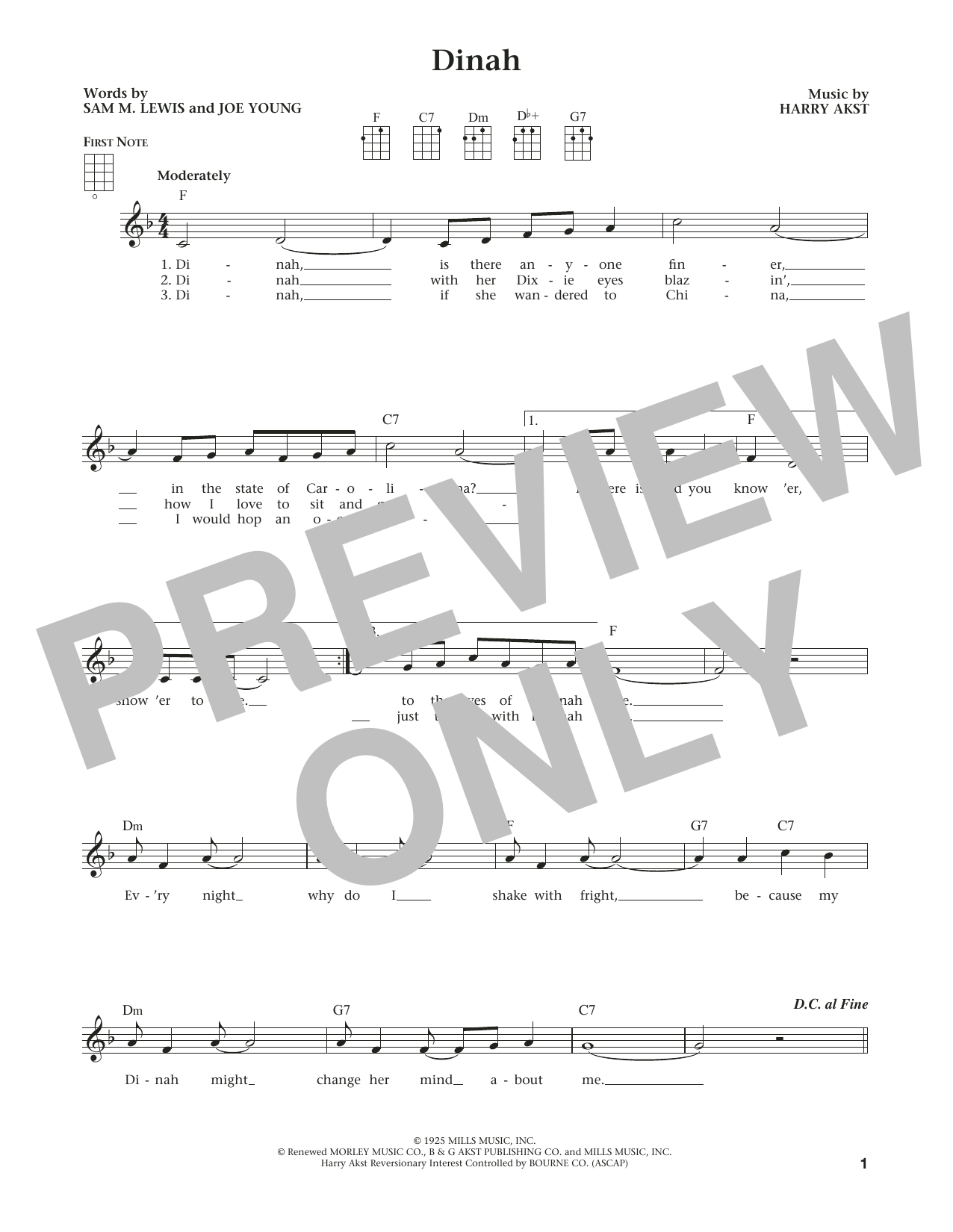 Harry Akst Dinah (from The Daily Ukulele) (arr. Liz and Jim Beloff) Sheet Music Notes & Chords for Ukulele - Download or Print PDF