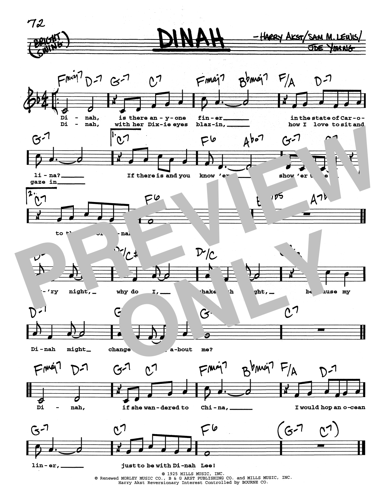 Harry Akst Dinah (Low Voice) Sheet Music Notes & Chords for Real Book – Melody, Lyrics & Chords - Download or Print PDF