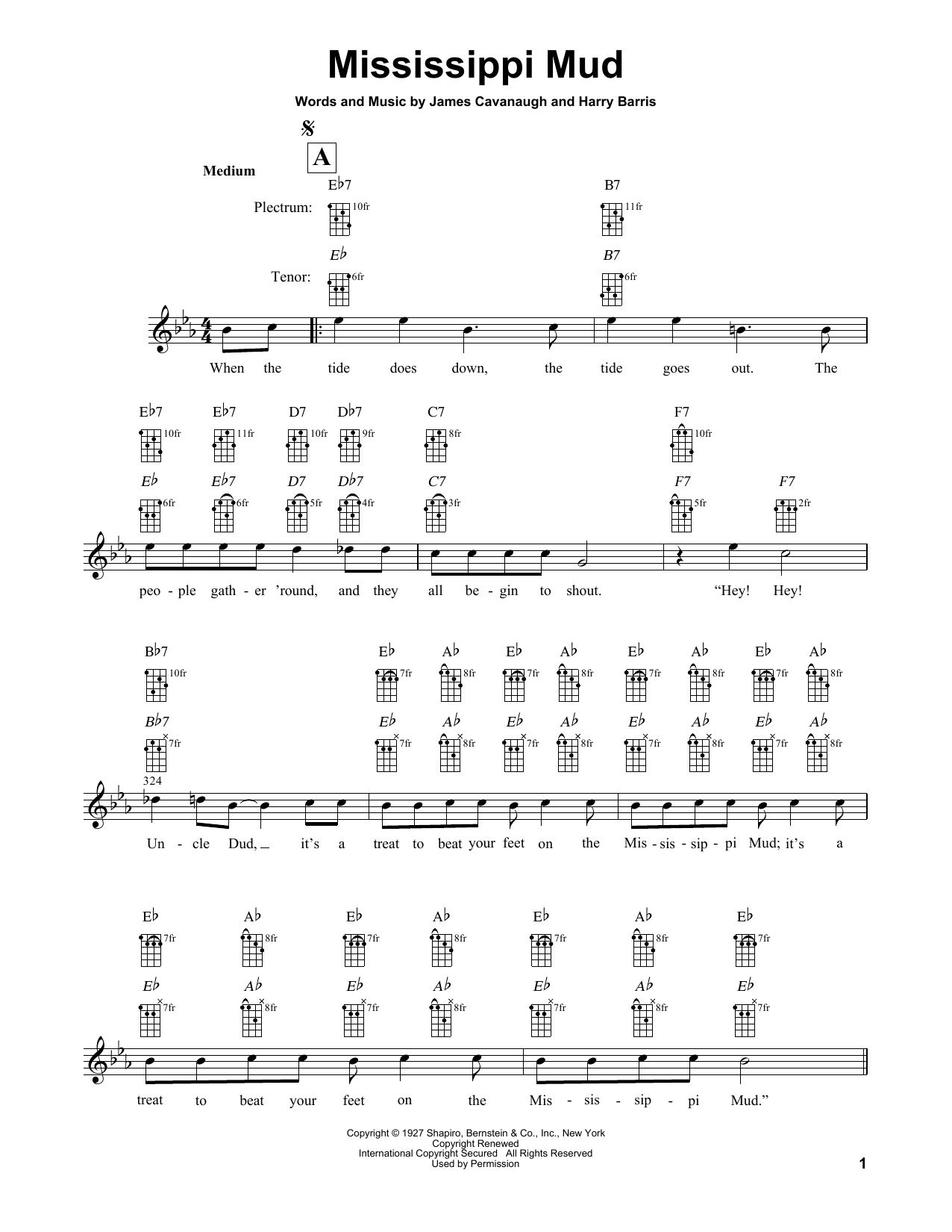 Harry Barris Mississippi Mud Sheet Music Notes & Chords for Banjo - Download or Print PDF