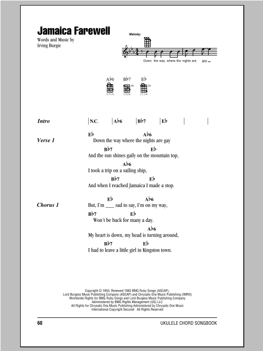 Harry Belafonte Jamaica Farewell sheet music notes and chords. Download Printable PDF.