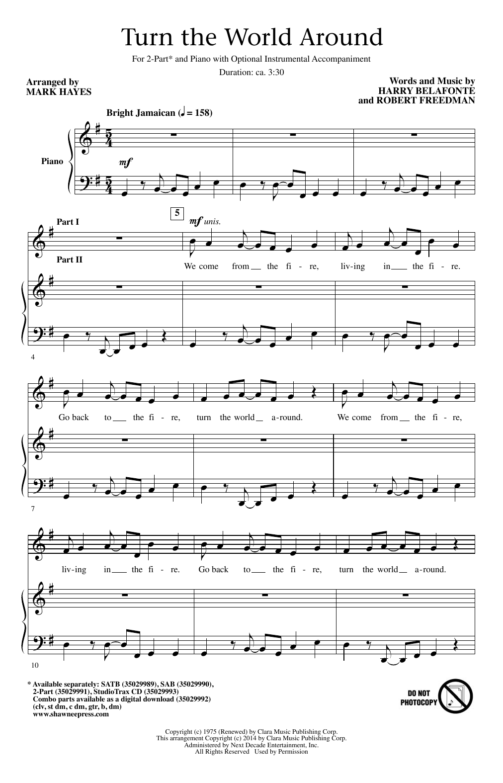 Harry Belafonte Turn The World Around (arr. Mark Hayes) Sheet Music Notes & Chords for 2-Part Choir - Download or Print PDF