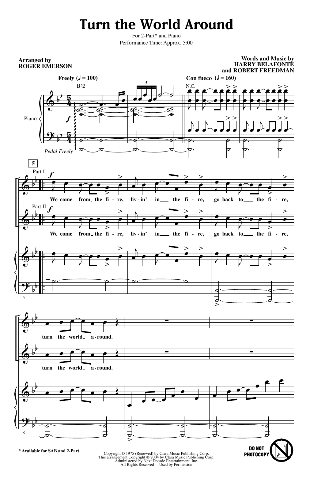 Harry Belafonte Turn The World Around (arr. Roger Emerson) Sheet Music Notes & Chords for SAB Choir - Download or Print PDF