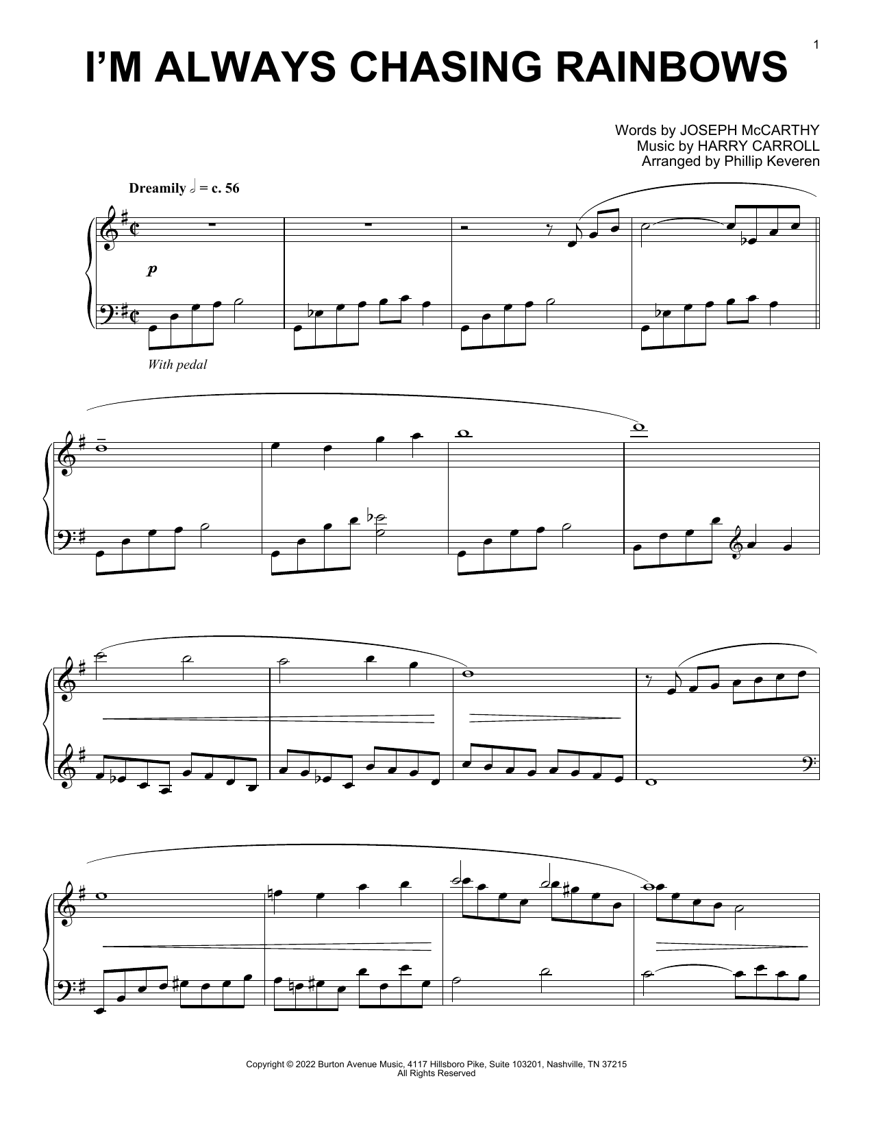 Harry Carroll I'm Always Chasing Rainbows (arr. Phillip Keveren) Sheet Music Notes & Chords for Piano Solo - Download or Print PDF