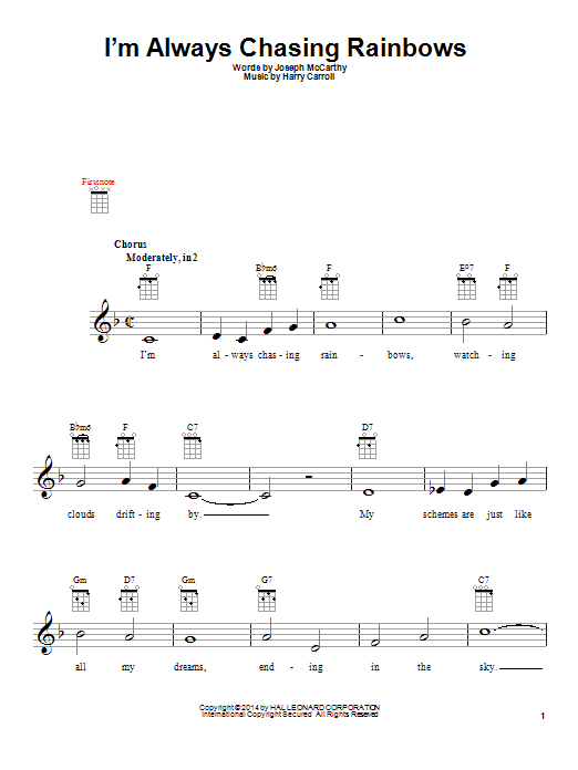 Harry Carroll I'm Always Chasing Rainbows Sheet Music Notes & Chords for Ukulele - Download or Print PDF