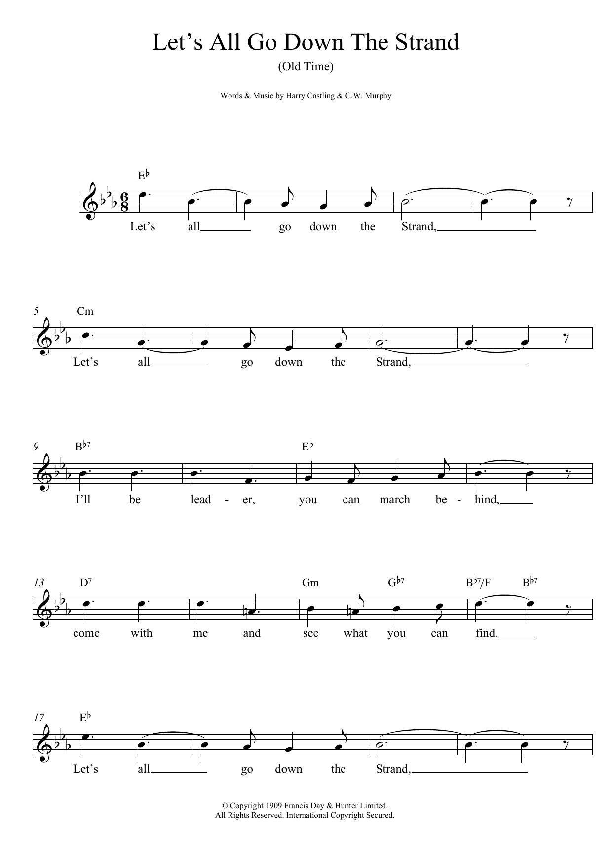Harry Castling Let's All Go Down The Strand Sheet Music Notes & Chords for Melody Line, Lyrics & Chords - Download or Print PDF