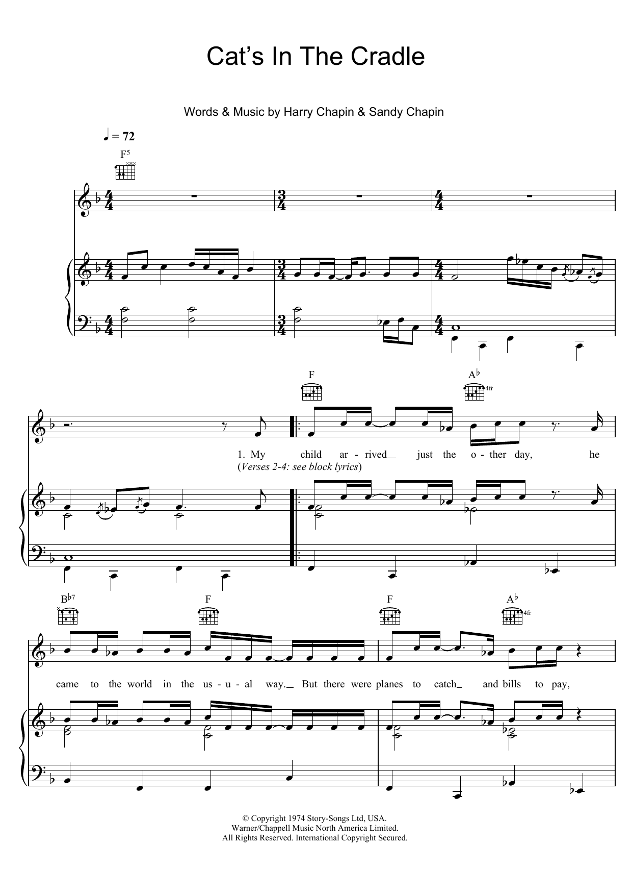 Harry Chapin Cat's In The Cradle sheet music notes and chords. Download Printable PDF.