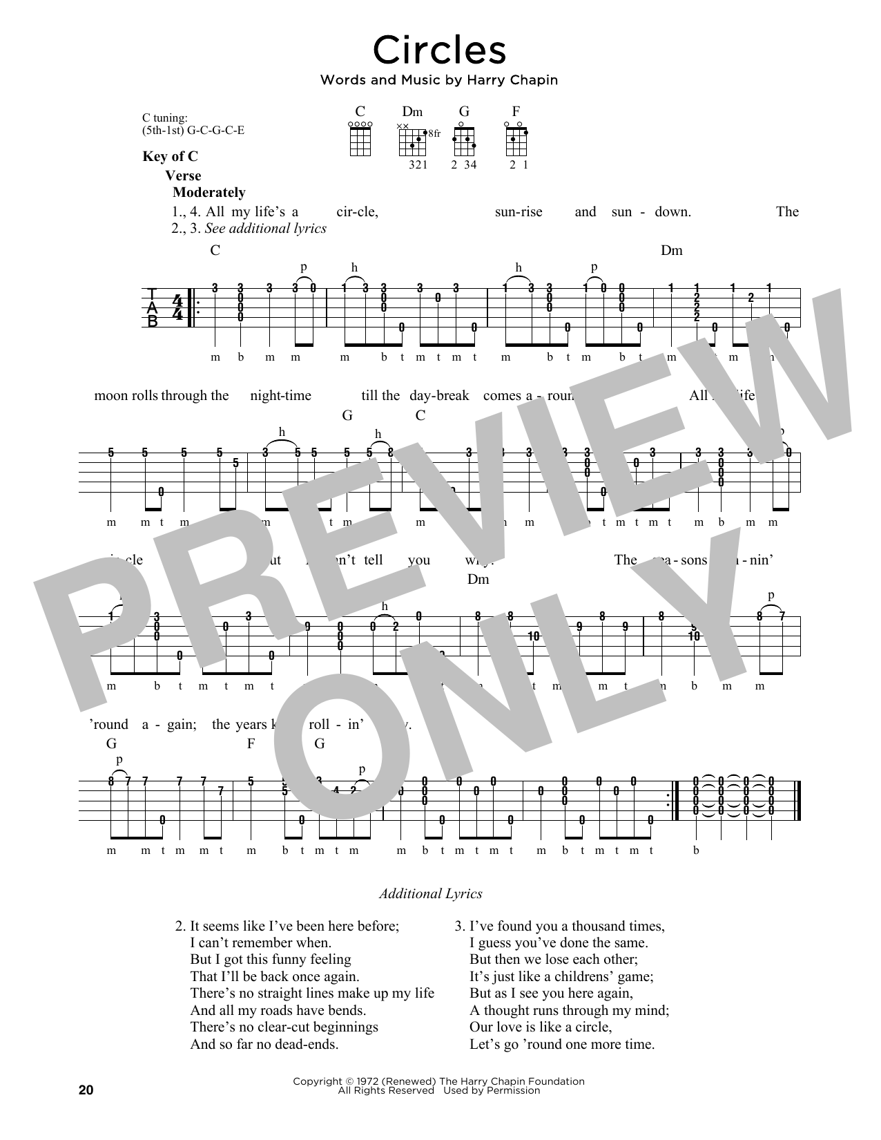 Harry Chapin Circle (Circles) Sheet Music Notes & Chords for Banjo Tab - Download or Print PDF