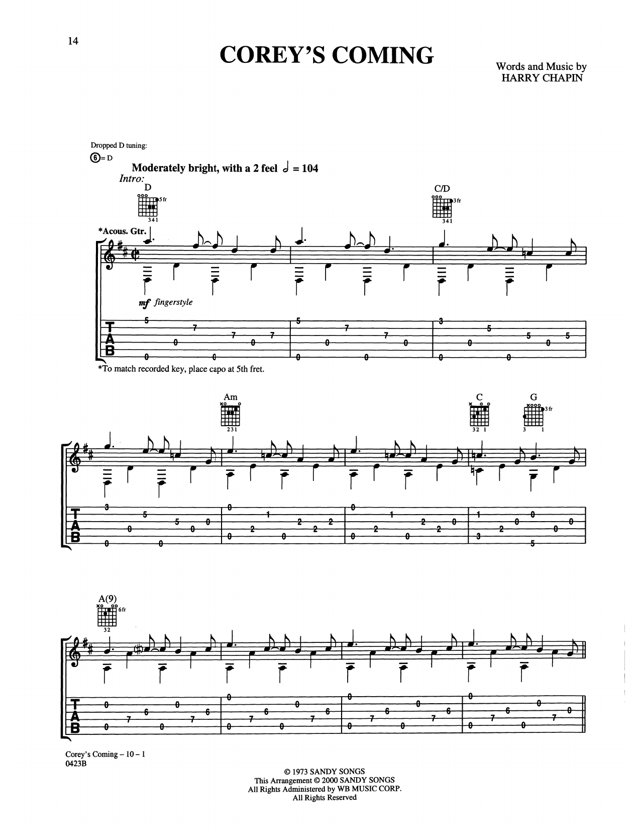 Harry Chapin Corey's Coming Sheet Music Notes & Chords for Guitar Tab - Download or Print PDF