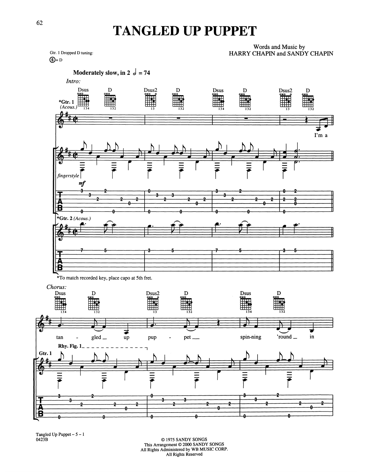 Harry Chapin Tangled Up Puppet Sheet Music Notes & Chords for Guitar Tab - Download or Print PDF