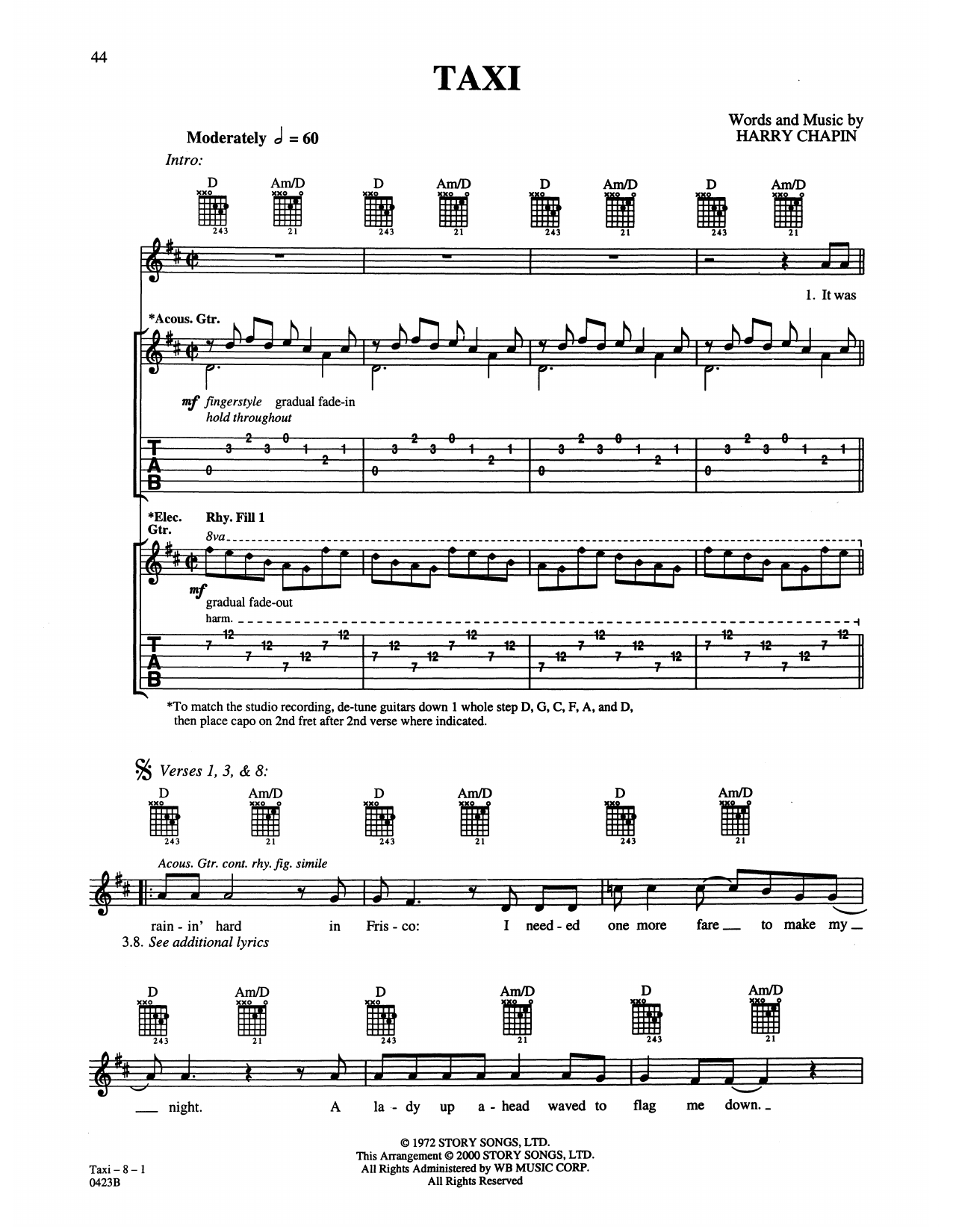 Harry Chapin Taxi Sheet Music Notes & Chords for Easy Piano - Download or Print PDF