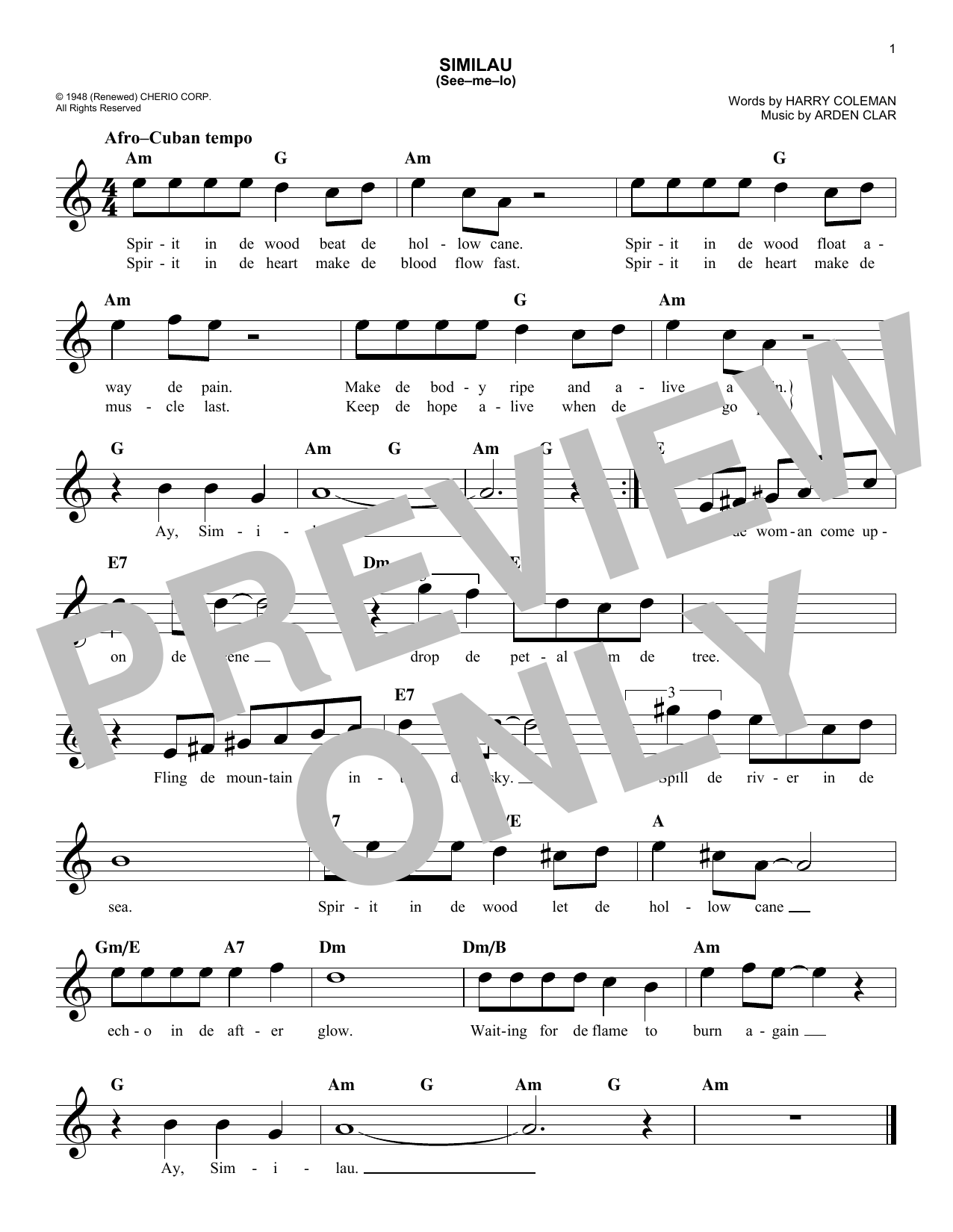 Peggy Lee Similau (See-me-lo) Sheet Music Notes & Chords for Melody Line, Lyrics & Chords - Download or Print PDF