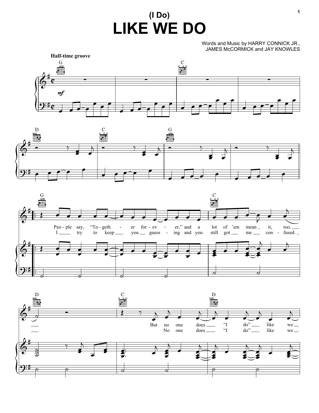 Harry Connick Jr. (I Do) Like We Do Sheet Music Notes & Chords for Piano, Vocal & Guitar (Right-Hand Melody) - Download or Print PDF