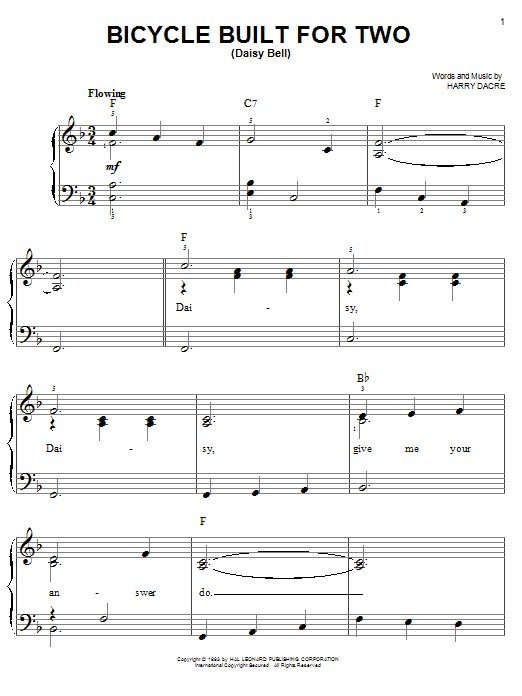 Harry Dacre A Bicycle Built For Two (Daisy Bell) Sheet Music Notes & Chords for Lyrics & Chords - Download or Print PDF