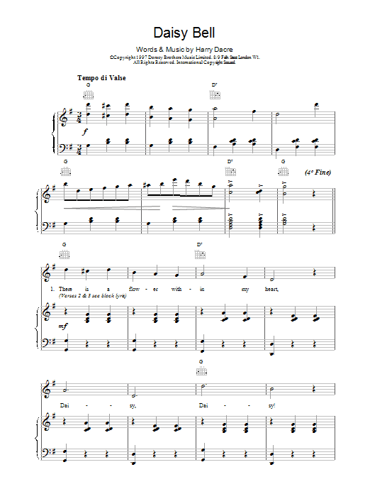 Harry Dacre Daisy Bell Sheet Music Notes & Chords for Keyboard - Download or Print PDF