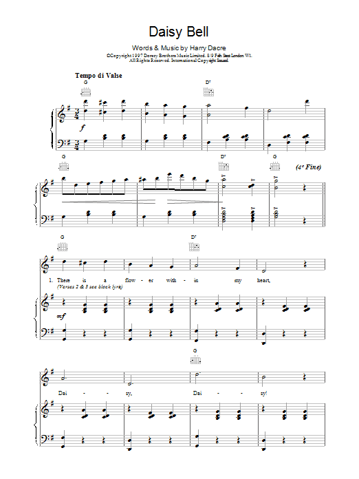 Harry Dacre Daisy Bell sheet music notes and chords. Download Printable PDF.