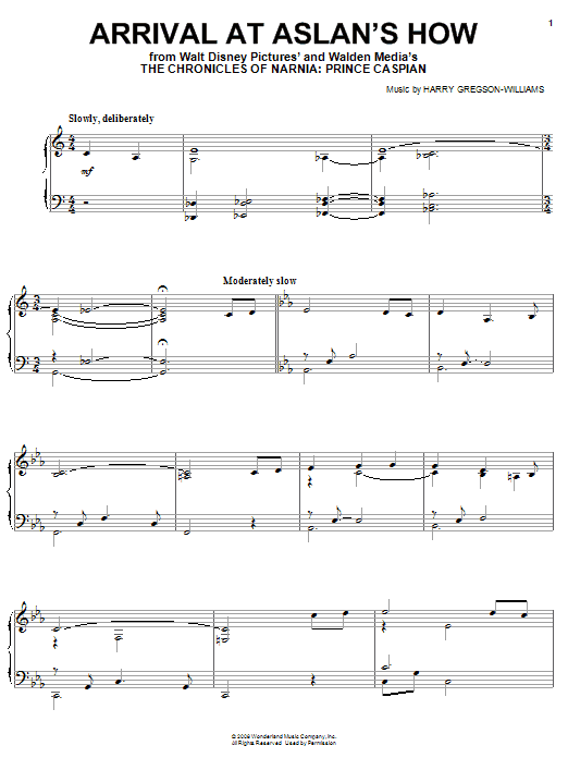 Harry Gregson-Williams Arrival At Aslan's How Sheet Music Notes & Chords for Piano - Download or Print PDF