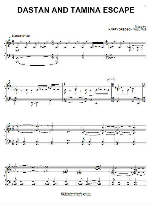 Harry Gregson-Williams Dastan And Tamina Escape Sheet Music Notes & Chords for Piano - Download or Print PDF