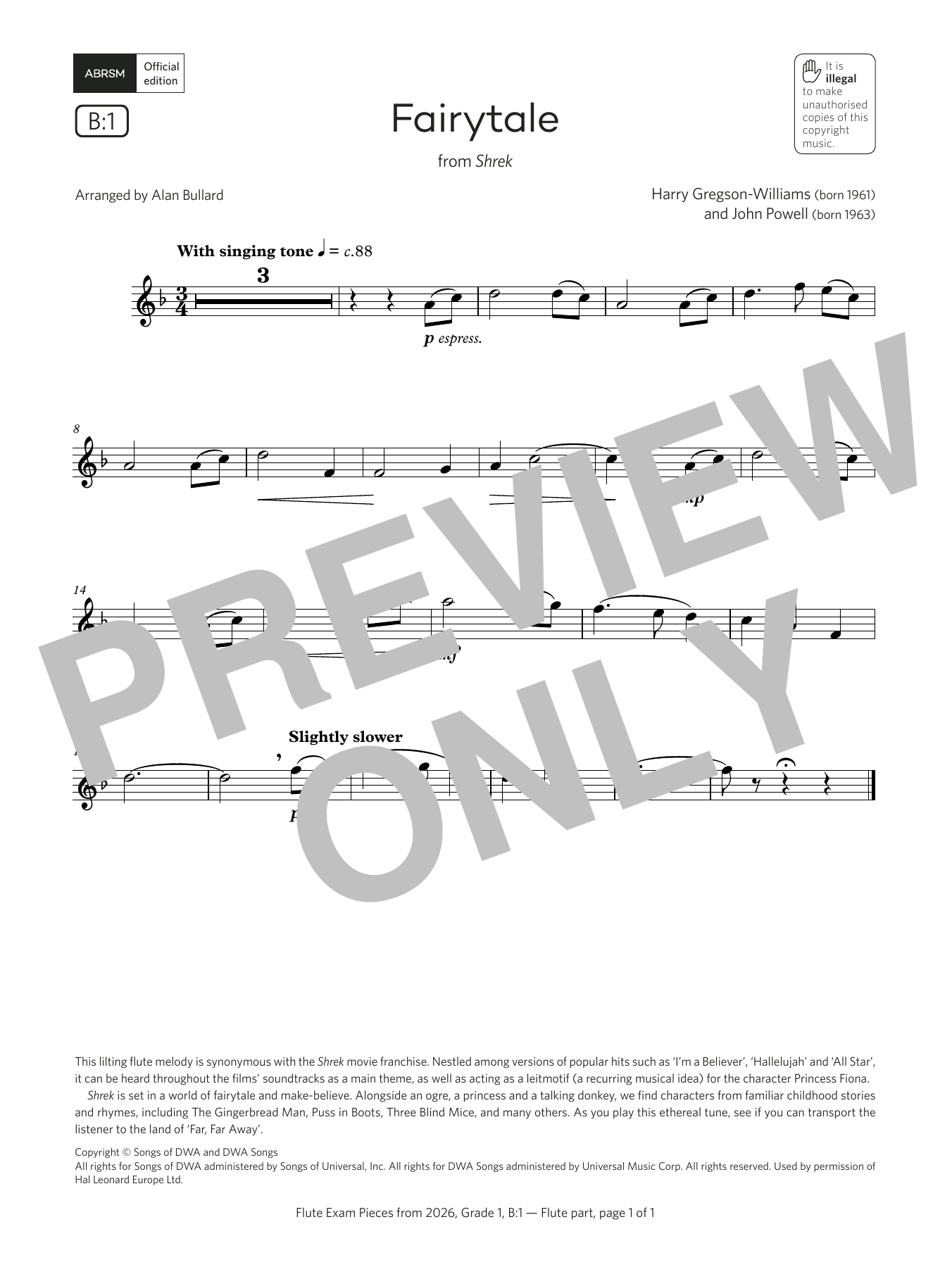 Harry Gregson-Williams Fairytale (Grade 1, list B1, from the ABRSM Flute Syllabus from 2026) Sheet Music Notes & Chords for Flute Solo - Download or Print PDF Harry Gregson-Williams Fairytale (Grade 1, list B1, from the ABRSM Flute Syllabus from 2026) Sheet Music Notes & Chords for Flute Solo - Download or Print PDF
