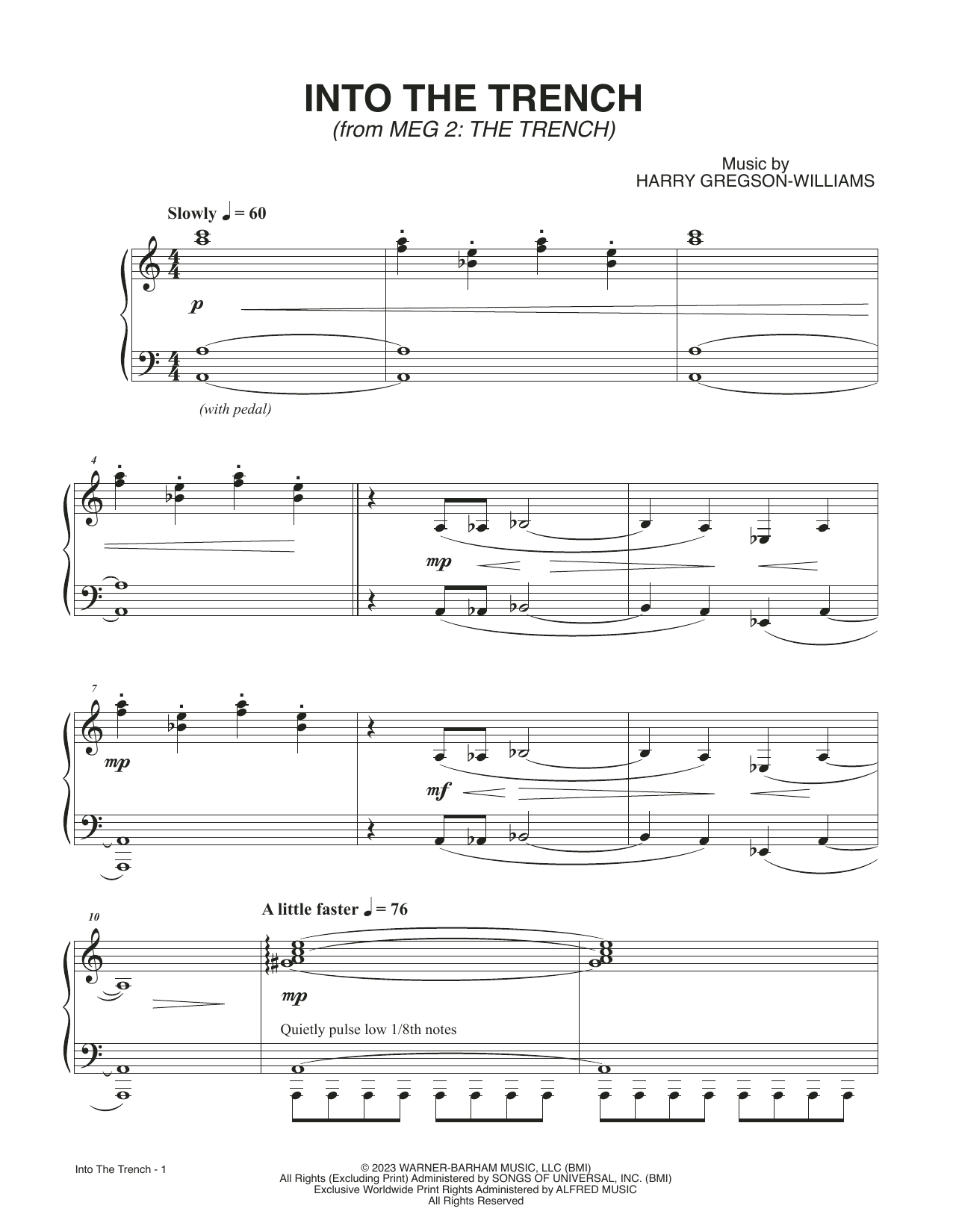 Harry Gregson-Williams Into The Trench (from Meg 2: The Trench) Sheet Music Notes & Chords for Piano Solo - Download or Print PDF
