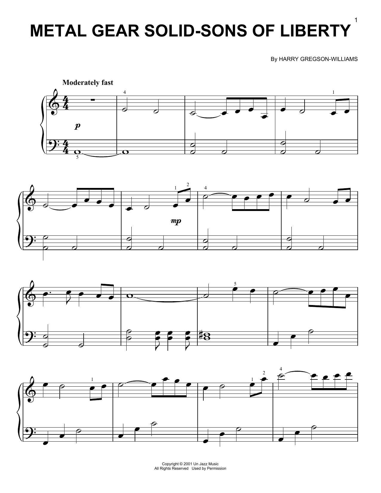 Harry Gregson-Williams Metal Gear Solid - Sons Of Liberty Sheet Music Notes & Chords for Piano Solo - Download or Print PDF