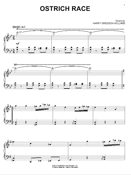Harry Gregson-Williams Ostrich Race Sheet Music Notes & Chords for Piano - Download or Print PDF