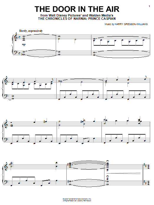 Harry Gregson-Williams The Door In The Air Sheet Music Notes & Chords for Piano - Download or Print PDF