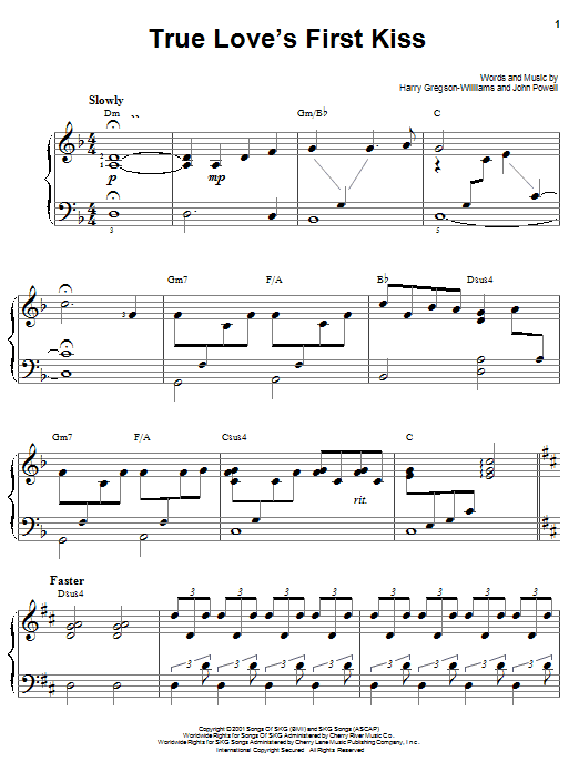 Harry Gregson-Williams True Love's First Kiss Sheet Music Notes & Chords for Easy Piano - Download or Print PDF