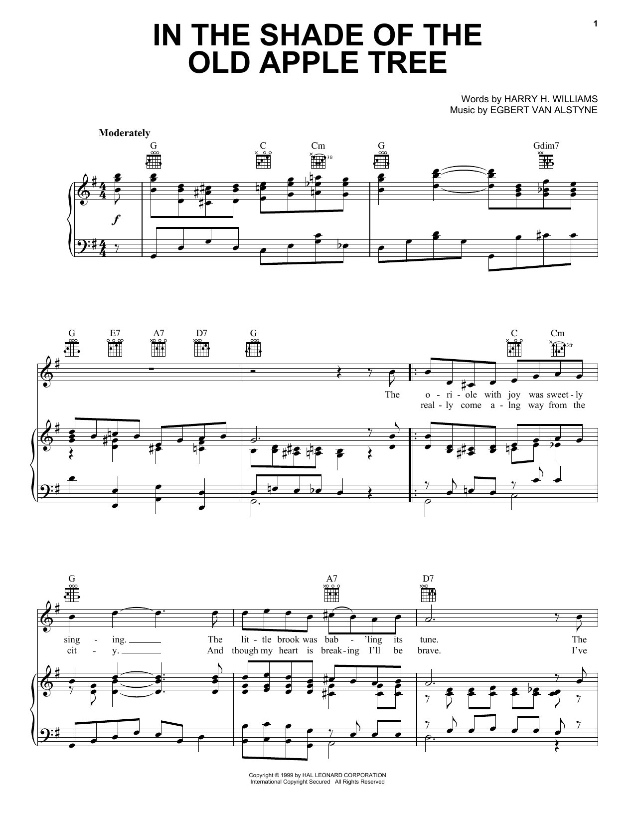 Harry H. Williams In The Shade Of The Old Apple Tree Sheet Music Notes & Chords for Piano, Vocal & Guitar Chords (Right-Hand Melody) - Download or Print PDF