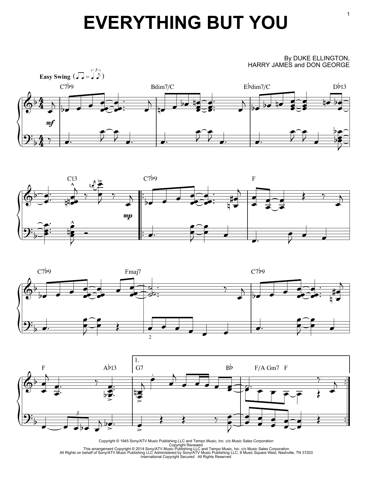 Harry James Everything But You Sheet Music Notes & Chords for Piano - Download or Print PDF