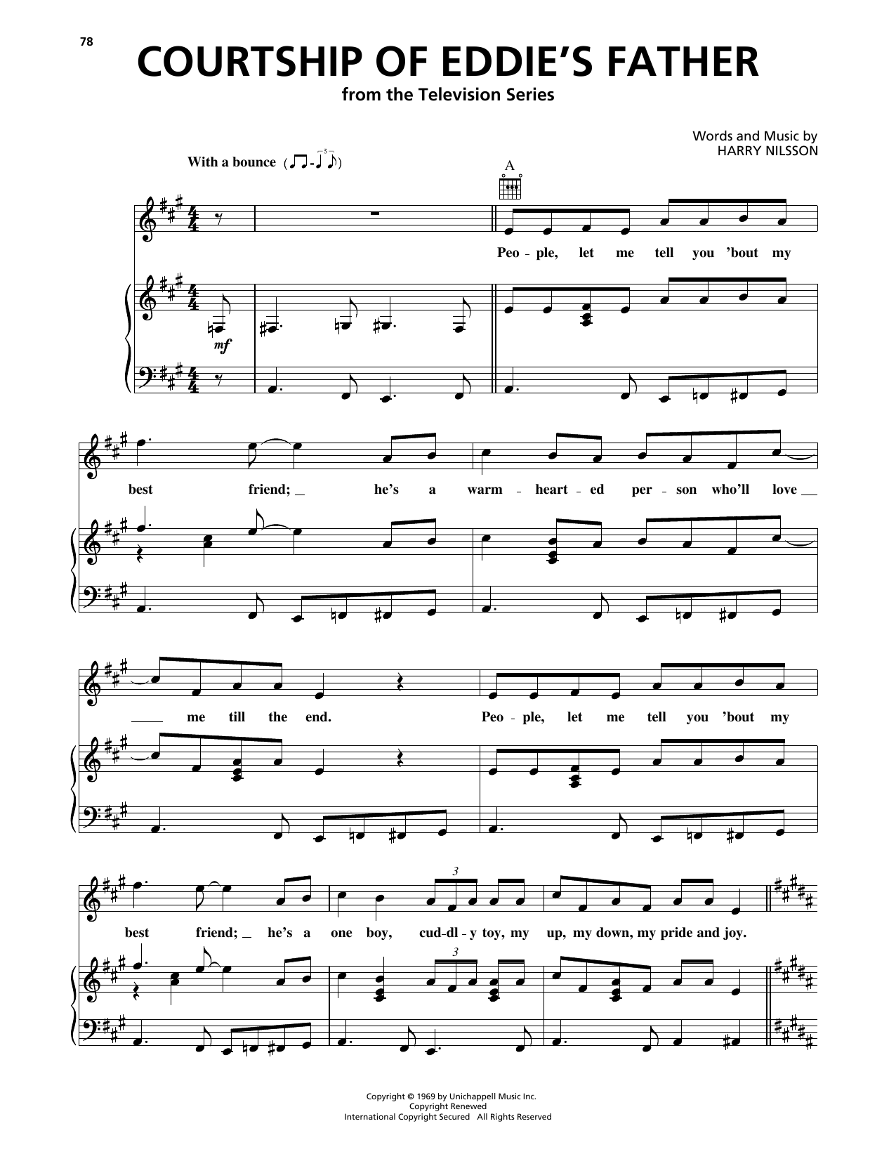Harry Nilsson Courtship Of Eddie's Father Sheet Music Notes & Chords for Piano, Vocal & Guitar Chords (Right-Hand Melody) - Download or Print PDF