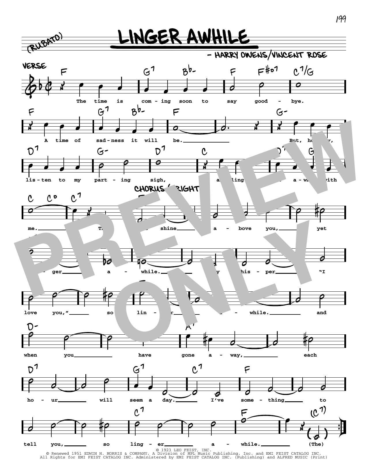 Harry Owens Linger Awhile (arr. Robert Rawlins) Sheet Music Notes & Chords for Real Book – Melody, Lyrics & Chords - Download or Print PDF