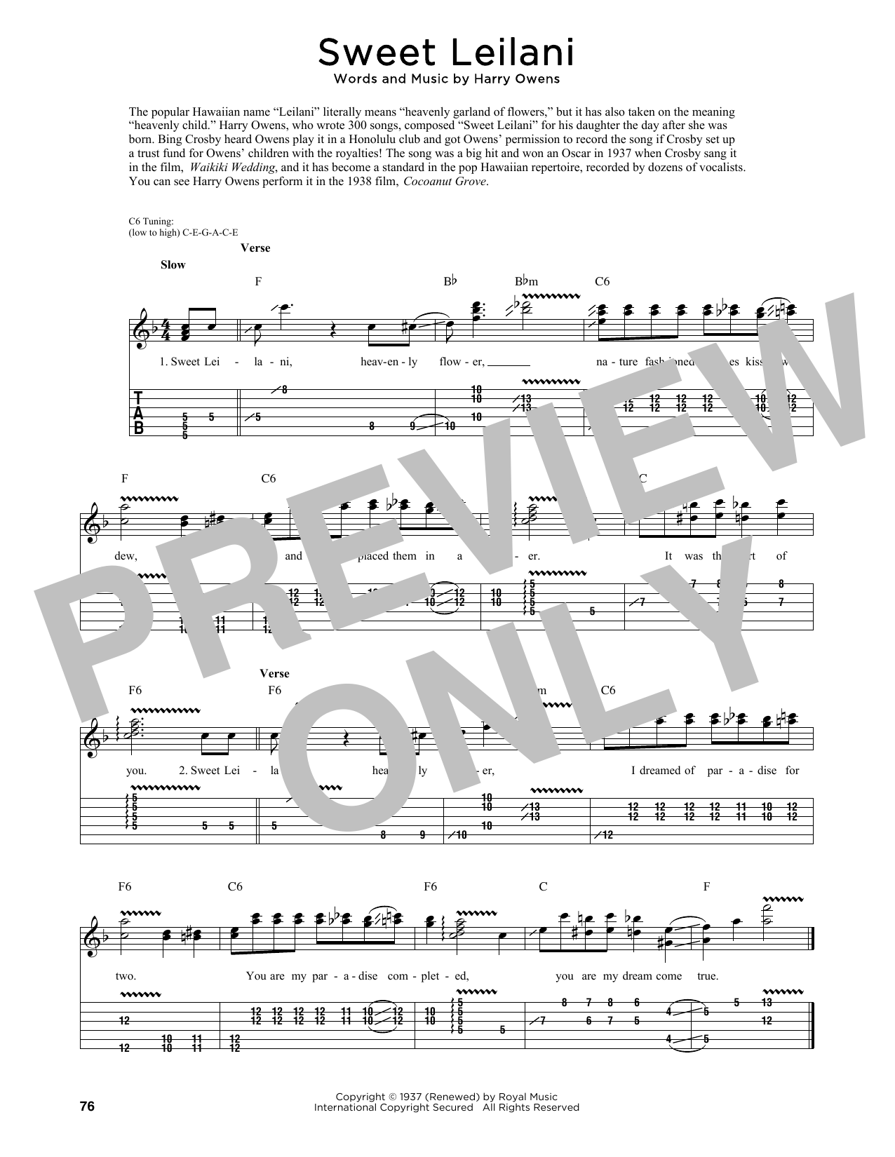 Harry Owens Sweet Leilani (arr. Fred Sokolow) Sheet Music Notes & Chords for Guitar Tab - Download or Print PDF