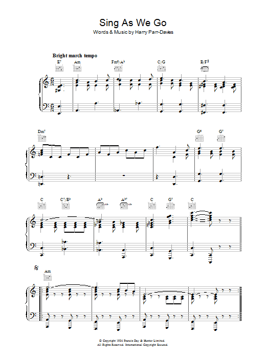 Harry Parr-Davies Sing As We Go Sheet Music Notes & Chords for Piano, Vocal & Guitar (Right-Hand Melody) - Download or Print PDF