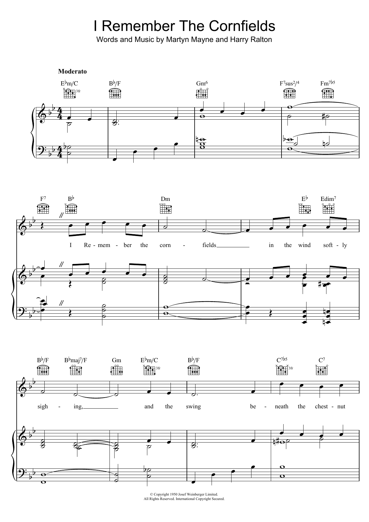 Harry Ralton I Remember The Cornfields Sheet Music Notes & Chords for Piano, Vocal & Guitar (Right-Hand Melody) - Download or Print PDF