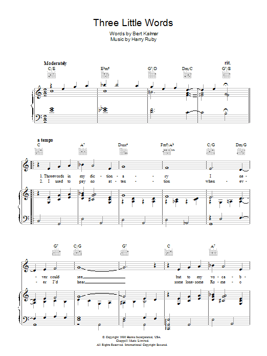 Harry Ruby Three Little Words Sheet Music Notes & Chords for Piano, Vocal & Guitar (Right-Hand Melody) - Download or Print PDF